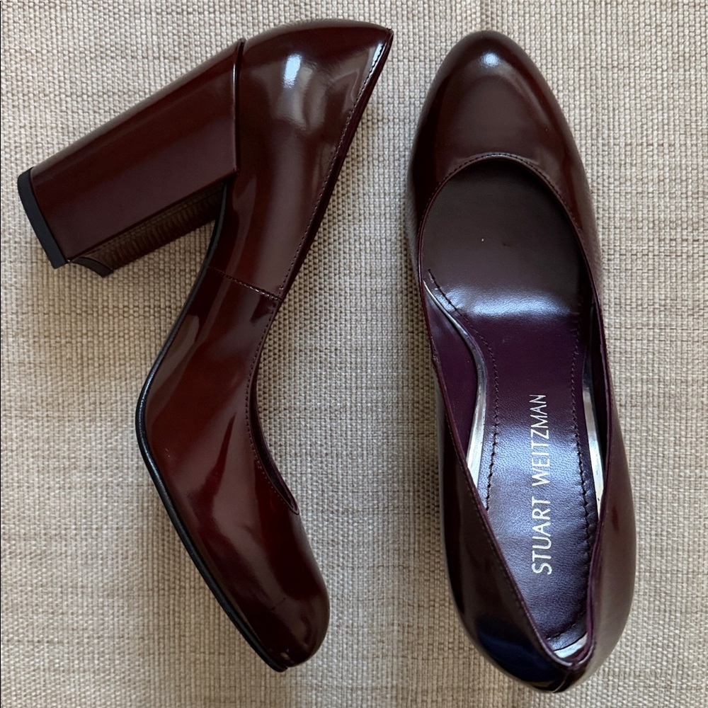 Stuart Weitzman Moda Pump Cordovan Burgundy Mirror Leather Shoes NWOB - Picture 4 of 14